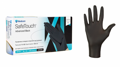 Перчатки Нітрілові MEDICOM BLACK Чорні, M (6-7) 100 шт 162549 фото